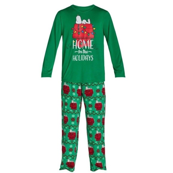 Peanuts Snoopy Full Length Fleece Pants & Top Men's 2-Piece Pajama Set NWT Sz XL - Picture 1 of 6